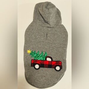 New! Gray Dog Hoodie With Embroidered Buffalo Plaid Truck & Christmas Tree (NWT)